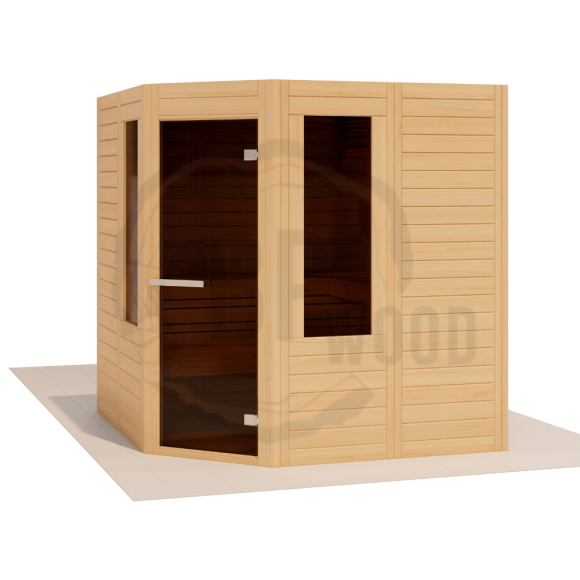 Модульная угловая сауна ANGEL 2,0х2,0 из массива сибирского кедра с сучками Модульная угловая сауна ANGEL 2,0х2,0 из массива сибирского кедра с сучками